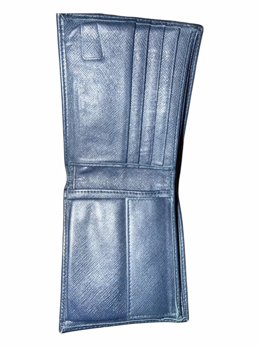 PRADA Baltic Blue Saffiano Leather Men's Bi-Fold Coin Pocket Wallet